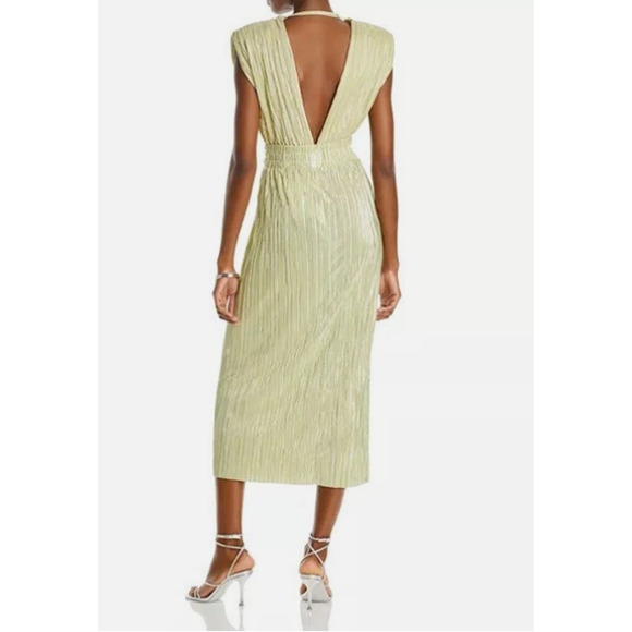 NWT $380 Sabina Musayev Margo Pleated V-Neck Midi Cocktail Dress Green - Size L - Picture 2 of 12